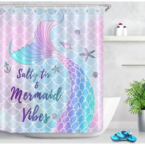 Fairy Tale Mermaid Tail Pattern Bathroom Shower Curtains Colorful Scales Waterproof Polyester Fabric Curtains for Bathroom Decor