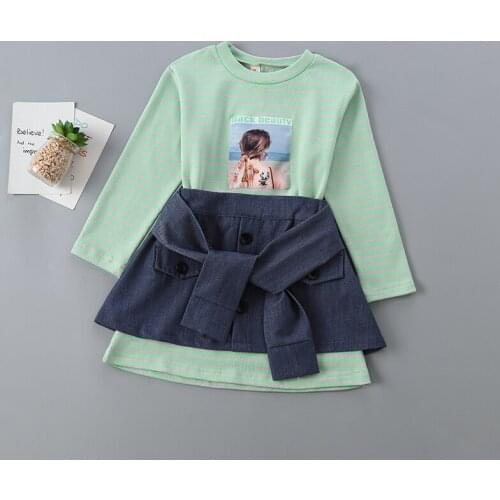 2-7 years high quality girls clothing set 2019 new autumn fashion casual stripe Dress + skirt kid children clothing