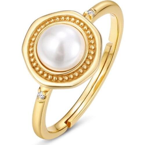 New Japanese Korean luxury geometric White bead pearl ring 925 sterling silver gold rings for women fine jewelry wholesale 2020
