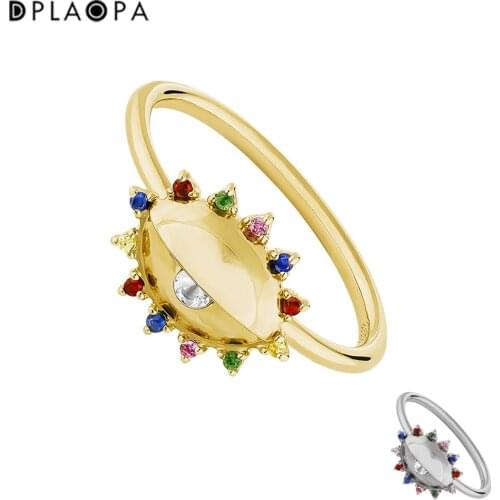 DPLAOPA 925 Sterling Silver Rainbow CZ Gold Plated Silver White Topaz Eye Ring Women Large Luxury Thick Jewelry Gift