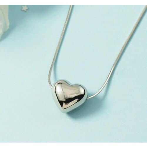 KOFSAC Trendy Three-dimensional Love Heart Necklace Womens Jewelry Simple Creative Pendant Silver Color Valentines Day Gift