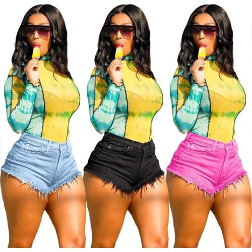 ZKYZWX Vintage Short Jeans High Waisted 2021 Summer Shorts for Womens Clothing Sexy Black Jeans Button Tassel Blue Denim Jeans