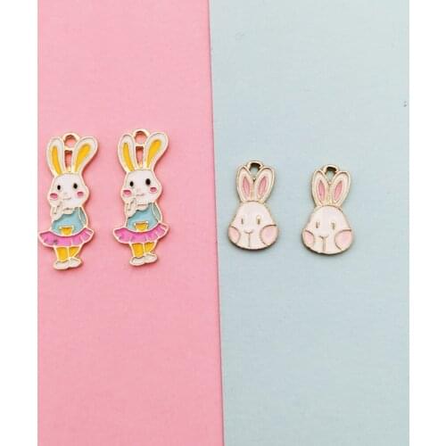 10pcs Cute Little Rabbits Alloy Enamel Charms Pendants Oil Drop Animal Bunny Charms For DIY Earring Bracelet Jewelry Accessories