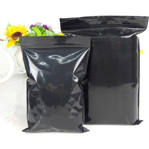 Leotrusting 100pcs Black Plastic Ziplock Bag Black Sunproof Zip Packaging Bag PE Plastic Resealable Black Gift Bags