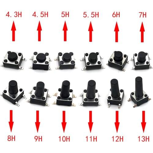 100pcs/lot 6*6 touch switch SMD 6x6x4.3/4.5/5/5.5/6/7/8/9/10/11/12/13mm button micro/key switch 4P brand new