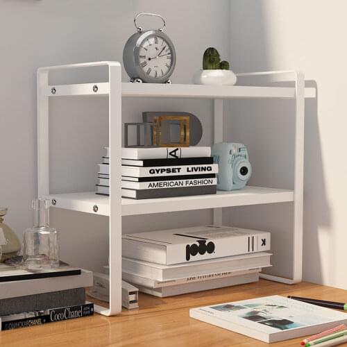 2 layer Desktop Bookshelf Bookend Magazines Storage Rack Metal Bookcase Desk File Organizer Holder Display Office Home Supplies