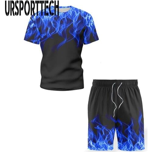 2021 Summer Tracksuit Men sets Casual Mens Set 2 Pieces Suit Print Short Sleeve T-shirt Shorts Man Suit Sportswear Women 2 Set