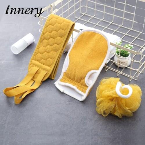 Innery 3pcs/set Body Cleaning Washcloth Soft Brush Home Bathroom Shower Ball Back Scrubber Set Exfoliating Skin Towel Bath Glove