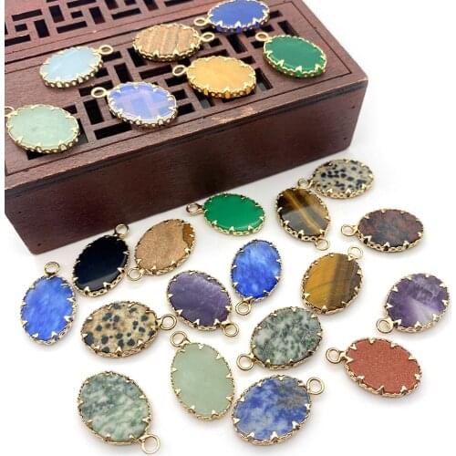 3pcs Natural Stone Pendant Oval Color Spotted Stone Tiger Eye Stone White Crystal Plating DIY Necklace Jewelry Accessory Making