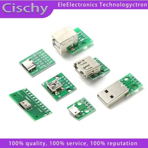 5pcs Micro Mini USB USB A Male USB 2.0 3.0 A Female USB B Connector Interface to 2.54mm DIP PCB Converter Adapter Breakout Board