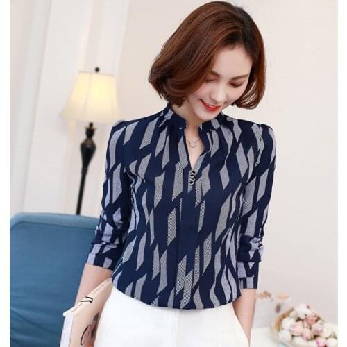 A Primavera de 2018 Nova moda Casual solto Blusa Chiffon mulheres Camisa De Manga Longa top ImpressAo