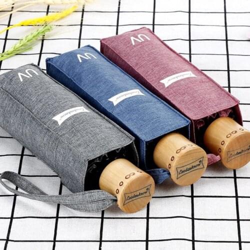 Leodauknow Five Folding Umbrella Sunscreen Bamboo Handle Portable Mini Umbrella Kids Parasol Sun Umbrellas Anti UV Windproof