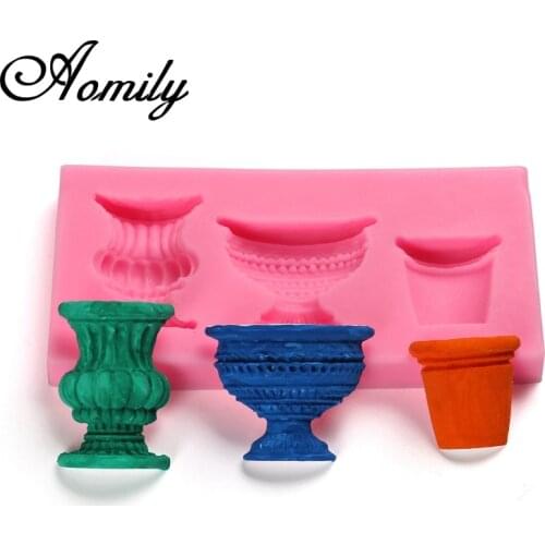 Aomily Garden Flower Pot Vase Planter Silicone Mold Nonstick Cake Fondant Decorating Mould Bakeware Baking Tools Gumpaste Molds