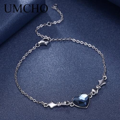 UMCHO Crystal Real 925 Silver Bracelet Heart Shape Bracelets Free expansion Romantic Jewelry For Women Festival Anniversary Gift