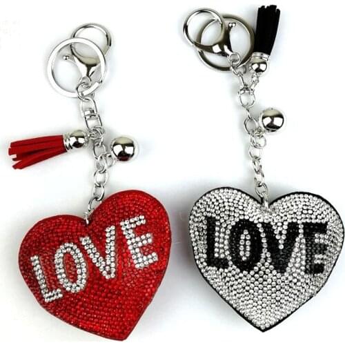 2021 new Heart Keychain Leather Tassel love Key Holder Metal Crystal Key Chain Keyring Charm Bag Auto Pendant Gift Wholesale