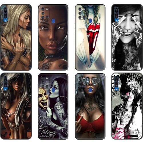 Black tpu Case For Samsung Galaxy A50 50S A30S A10 A11 A21S A31 A41 A51 A71 M21 M30S S10 LITE Cover Sexy Sleeve Tattooed Girl