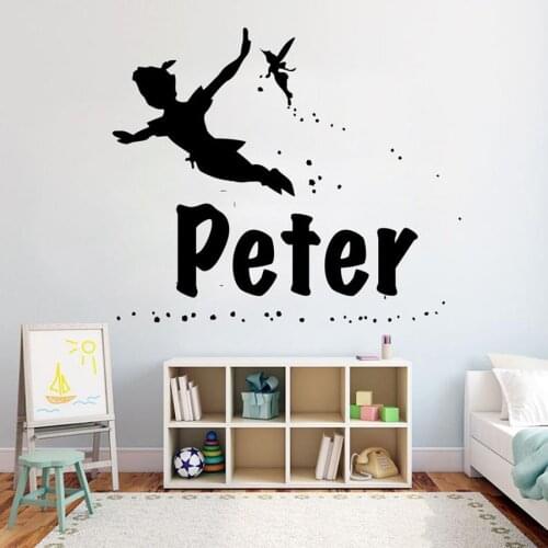 Kids Peter Pan Wall Decals Baby Room Bedroom Nursery Home Decoration Vinyl Wall Sticker Personalised Customized Diy Name S315