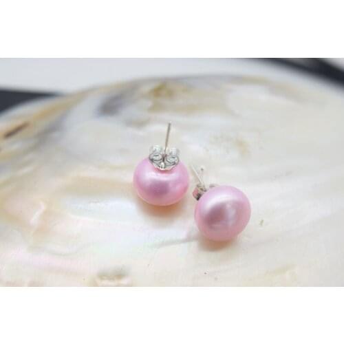 Freshwater pearl baby pink 11-12mm coin earrings FPPJ wholesale beads silver925 for xmas gift