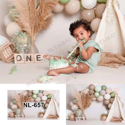 Photography Background Blue Bohemian Style Tent Balloon Boys Cake Smash Birthday Party Portrait Backdrop Photo Studio