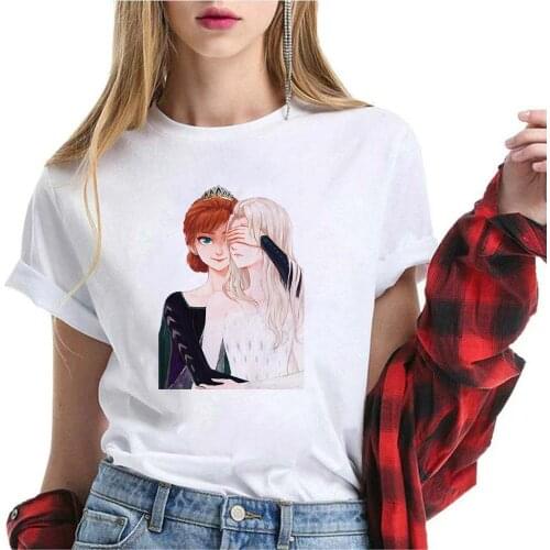Snow Queen Elsa and Anna Print Frozen Tshirt Women Fashion Harajuku T-Shirt Summer Short Sleeves Clothes Female Dropship
