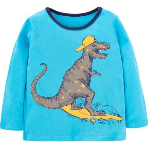 Dinosaur Blue Boys Tshirt Summer Cotton Toddler Tops Tees Quality Fall Kids Clothes