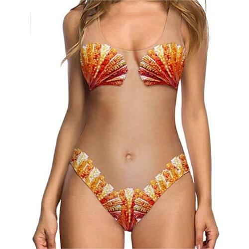 Swimsuits, Womens Fashion High Cut One Piece Swimsuit Funny Plant/Shell Print Bathing Suit Monokini Swimwear