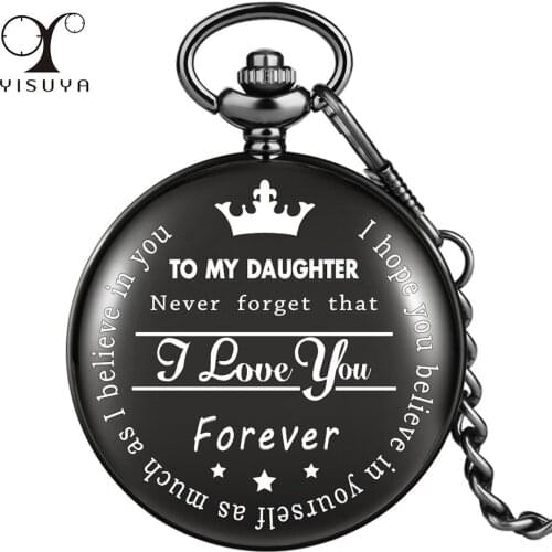 Engraved To My Daughter, I Love You Forever Personalized Text Quartz Pocket Watch Exquisite Pendant Pocket Clock Birthday Gifts
