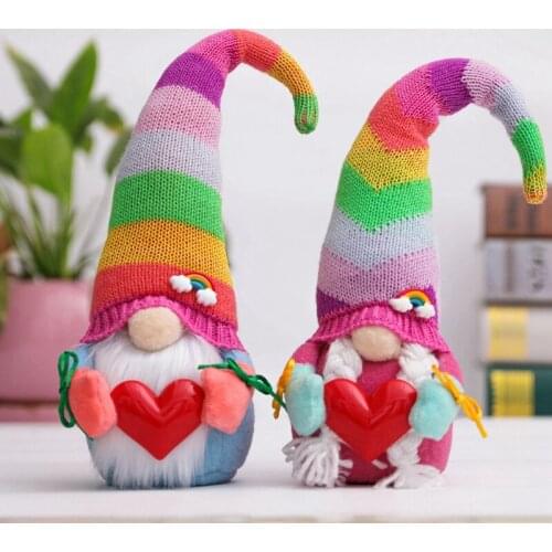 Hot 2 Pcs Rainbow Gnome Colorful Doll Dwarf Rudolph Faceless Doll Home Farmhouse Kitchen Decorations Cheer Up Gift
