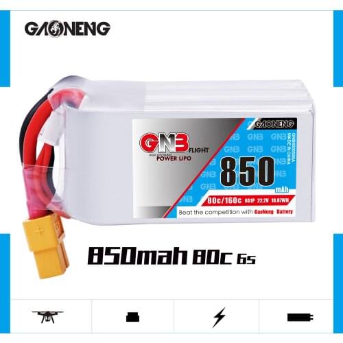 Gaoneng GNB 850mAh 22.2V 6S 80C/160C Lipo Battery XT60 Plug For FPV Racing Drone RC Models Multicopter Frame Parts