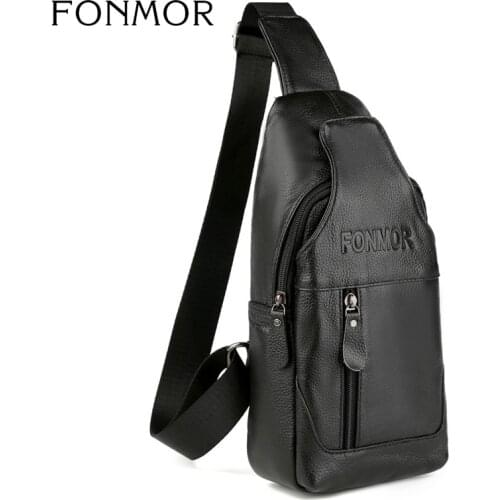 FONMOR Genuine Leather Men Chest Bags Brand Shoulder Messenger Bags Casual Zipper Male Classic Soft Travel Crossbody Bag