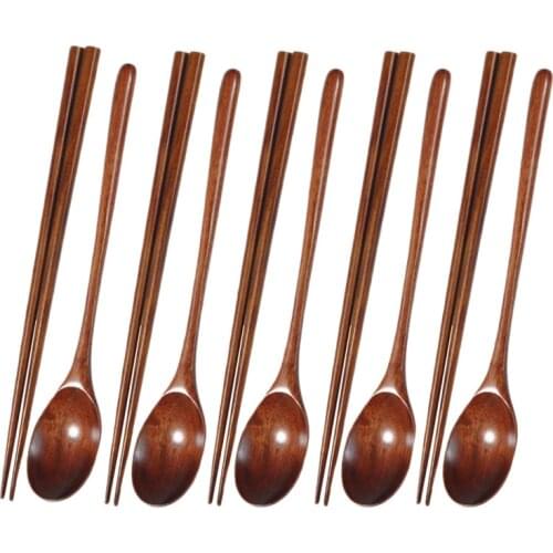 Teak Wooden Spoons and Chopsticks Set, Non-Stick Spoons Soup-Teaspoon for Kitchen Cooking Utensil Tools