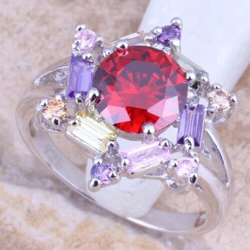 Fancy Multigem Red Garnet Silver Plated Womens Jewelry Ring Size 6 / 7 / 8 / 9 R1183