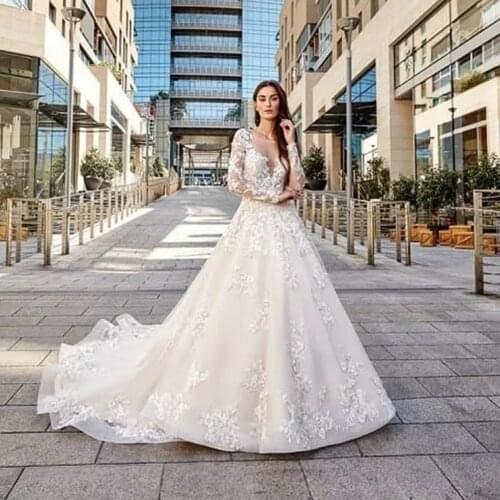 New Arrival Hochzeit Long Sleeve A-line Wedding Dress Gorgeous Robe de Mariee Appliques Luxury Vestido de Novia Bridal Gown