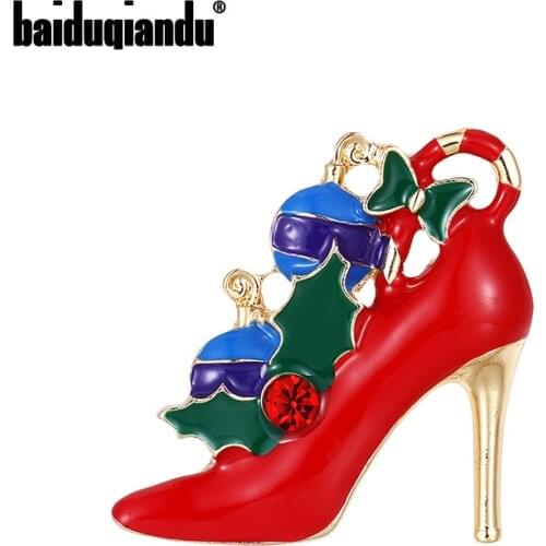 Baiduqiandu Brand New Arrival Gold Color Plated Red Enameled High Heel Brooch Jewelry Dress Coat Decotation Accessories