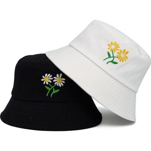 Flower Embroidery Bucket Hats Women Fashion Cotton Unisex Beach Sun Cap Men Floral Panama Hat Fisherman Caps