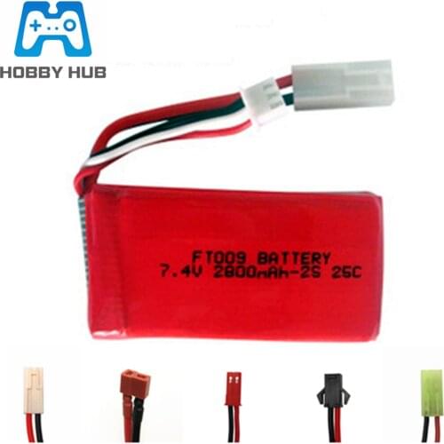 7.4V 2800mAh 25C Rechargeable Li-po Battery for Feilun FT009 144001 RC Boat Car Spare Parts with SM,JST,EL 2P,Banana,T Plug