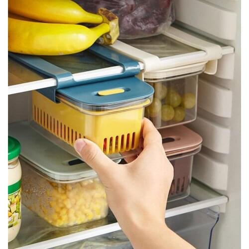 Fridge Baskets Plastic Safe Double Layer Fridge Shelf Holder Fresh-keeping Large Capacity Retractable Refrigerator Storage Box
