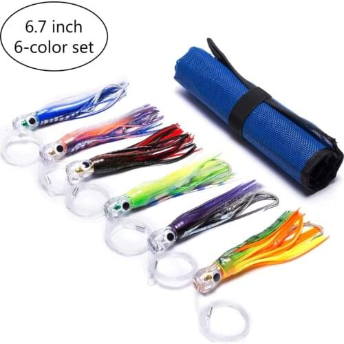 Bassdash 6pcs Octopus Trolling Lures Concave Head Skirt Offshore Lures 17cm/0.4kg for Big Game Fishing Tuna Marlin Wahoo