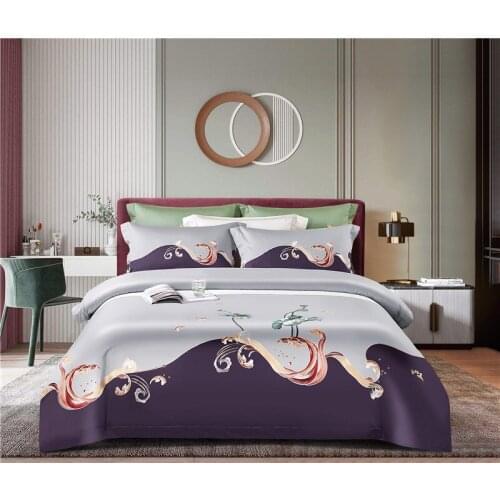 Luxury Silver Gray Satin Embroidery Egyptian Cotton Duvet Cover Bed Linen Fitted Sheet Pillowcases Bedclothes King Queen Size