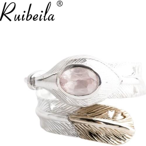 Ruibeila S925 argent européen et américain mode rose espar plume ouverture réglable hommes et femmes bague de bijoux R01010599