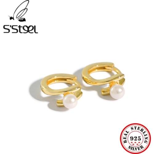 SSTEEL Shell Pearl Earrings 925 Sterling Silver Hoop Earring For Women Simple Gold Earings Boucle D'oreille Perle Fine Jewelry