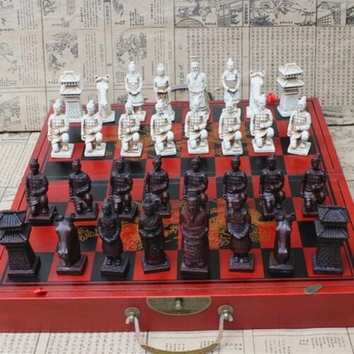 Antique Chess Three-dimensional Super Large Chess Pieces Wooden Folding Chess Board Terracotta Warriors Figures Easytoday