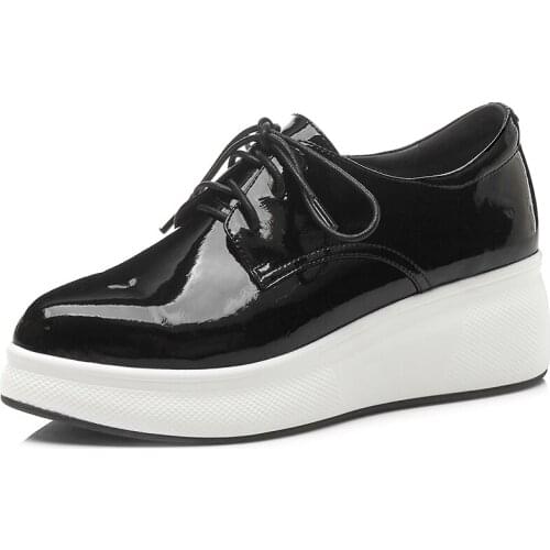 Luxury Platform Shoes Woman Genuine Leather Pointed Toe Thick Sole Casual Wedges Shoes Lace Up Oxford Zapatos Mujer 2019 Spring