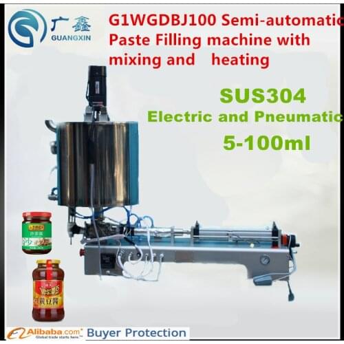 Free Shipping5-100ml paste filling machine with heating and mixing, sauce paste pneumatic filler chocolate quantitate fillier