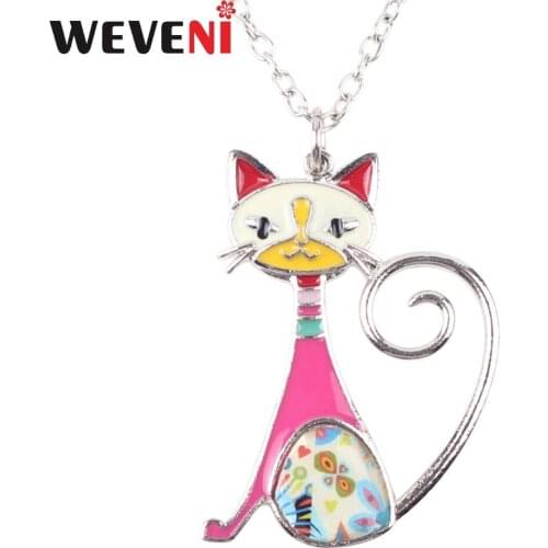 WEVENI Original Statement Enamel Cat Kitten Necklaces Pendants Chain Collar New Fashion Animal Jewelry For Women Drop Shipping