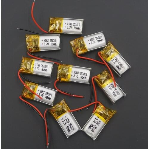XINJ 10pcs 3.7V 80 mAh Li lithium-polymer battery li po cell 351018 For DIY headphones bluetooth earphone speaker smart watche