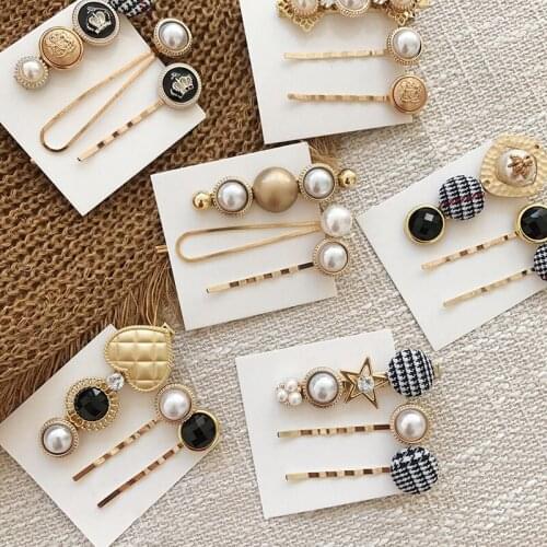 Fashion Hair Accessories for Women Pearl Hair Clips Girls Alloy Retro Barrettes Hairgrip Geometric Adult Hairpin 3pcs/set