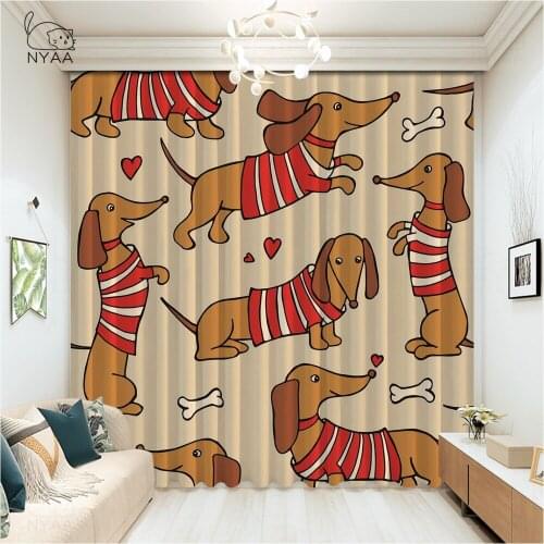 Brown Dog Lover Curtains For Bedroom Europe Cartoon Style Dachshunds Blackout Curtain Decoration Bathroom Curtains Micro Shading