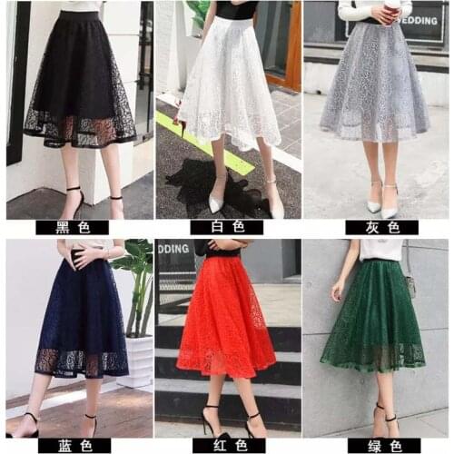 Tulle lace tutu black red green women summer flared High Waisted sexy Fashion midi floral plus size girl clothes cut Femmem