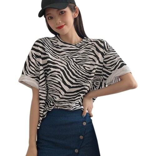 Zebra Pattern Loose And Thin Short-sleeved T-shirt Women Print Casual Short Sleeve Tee Shirt Tops